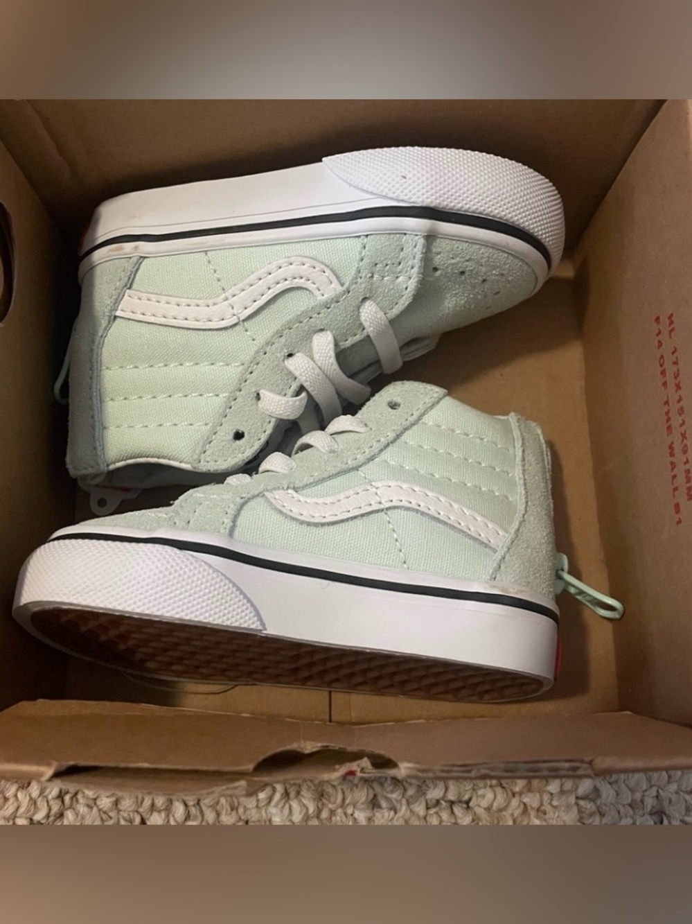 Vans Kids High-Top Sneakers in Mint Green and White